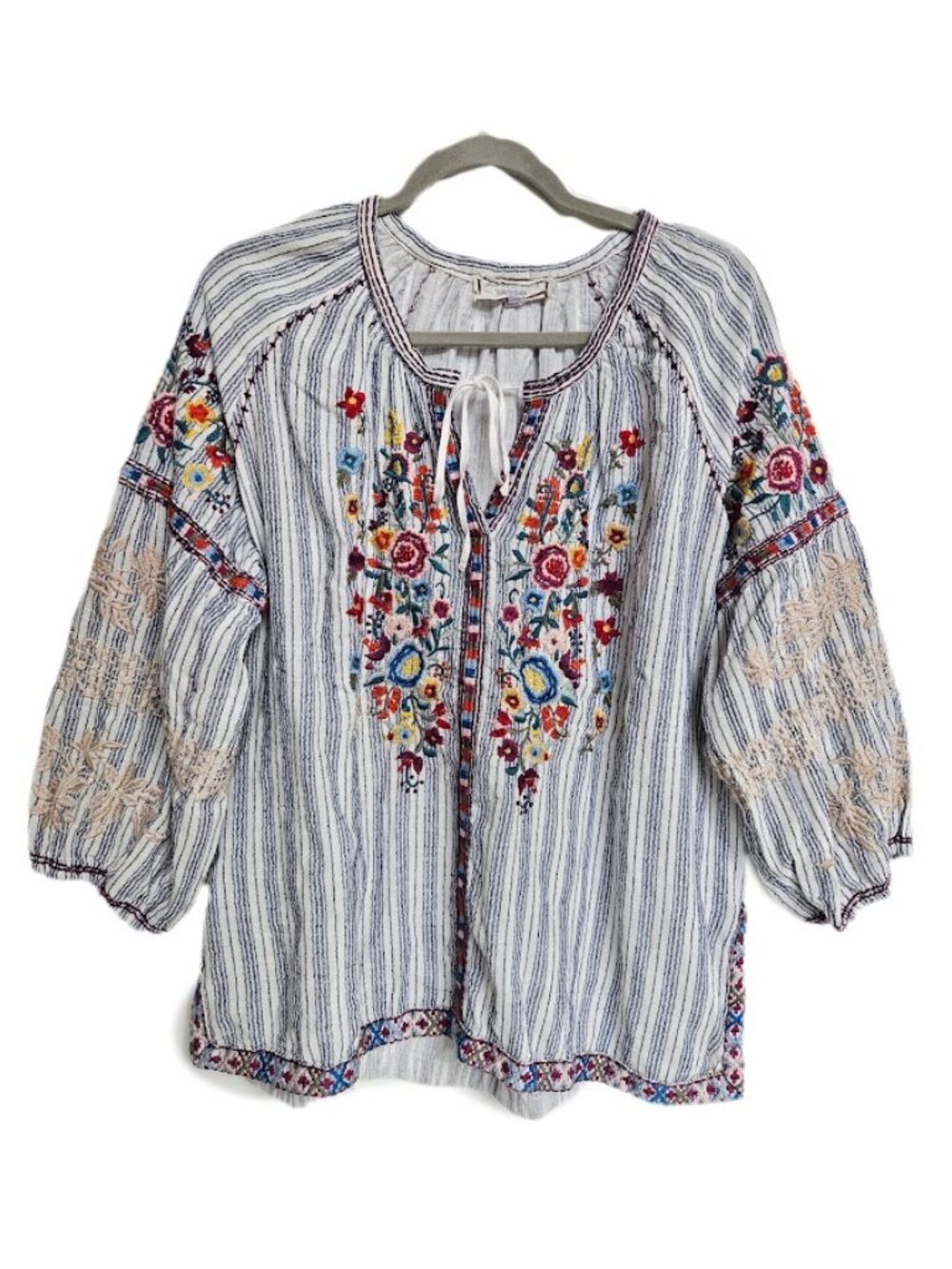 Johnny Was Allegra Peasant Blouse Top Striped Embroidered L - Picture 3 of 12